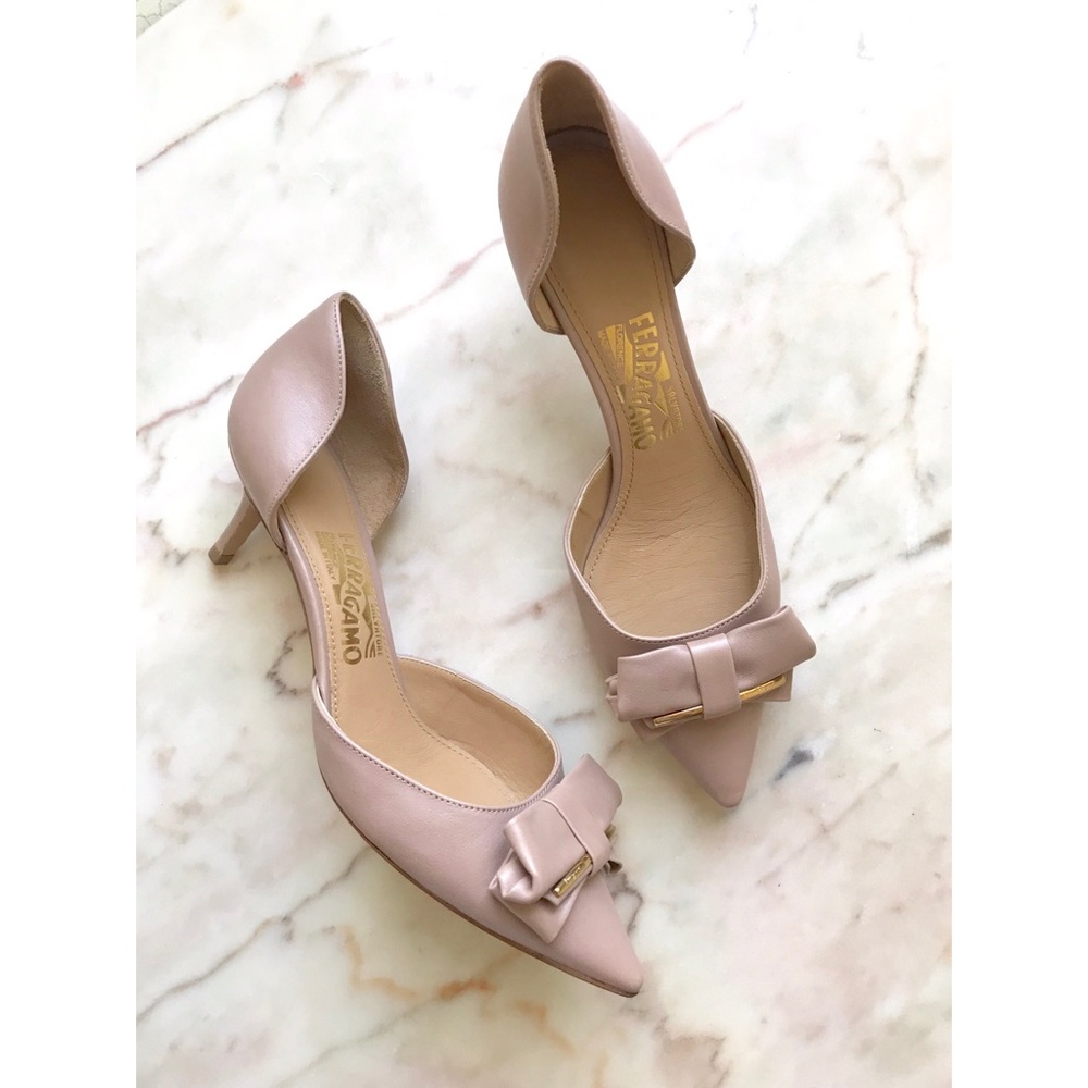 NWOB Ferragamo Rietta Blush Bow Kitten Heels sz 8